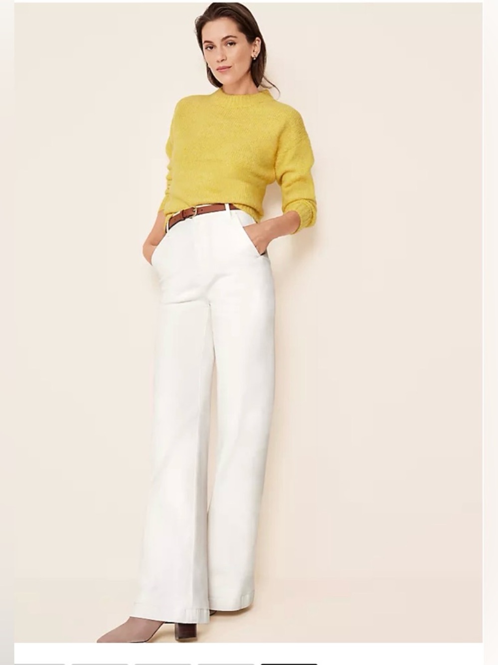 New Ann Taylor The Trouser Women’s High Rise Wide-Leg Straight SZ 12 P Ecru